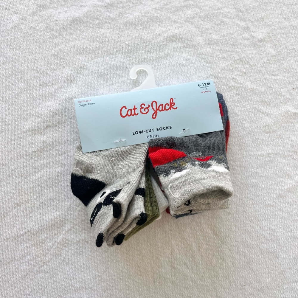 Cat & Jack Gray, Red & Black Low-Cut Socks - 6 Pack